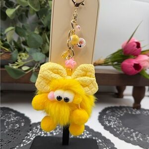 Eyecandy LA Yellow Fluffy Monster Keychain Charm Y2K Kawaii Plush Bag Charm NWT